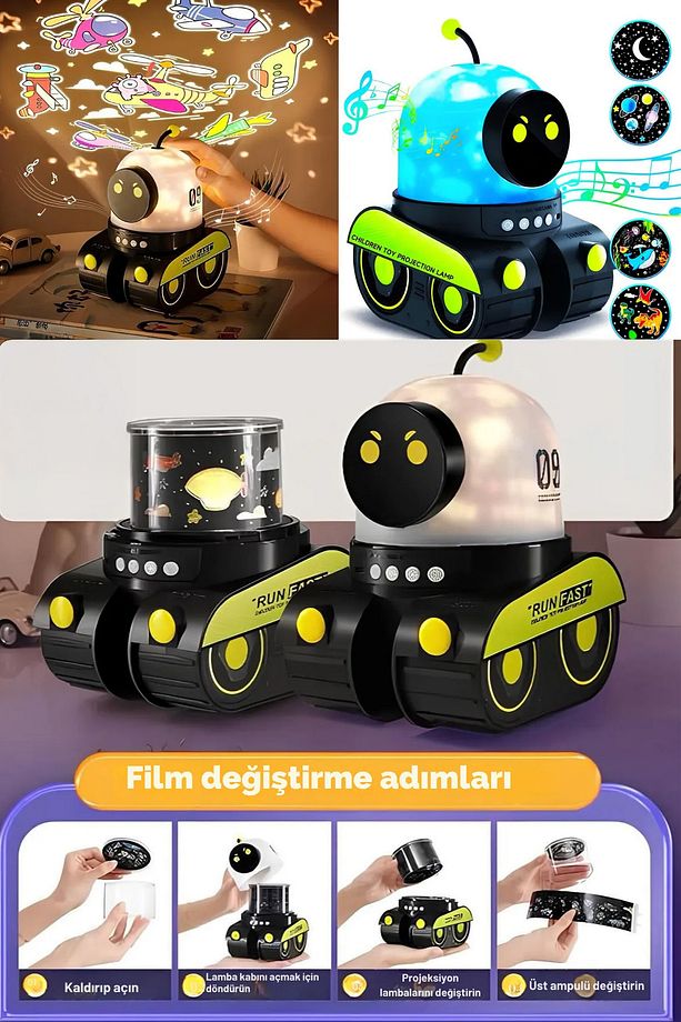 🧸EĞİTİCİ VE EĞLENCELİ ROBOT TEMALİ PROJEKTÖR GECE LAMBASI 21 FİLMLİ - 3