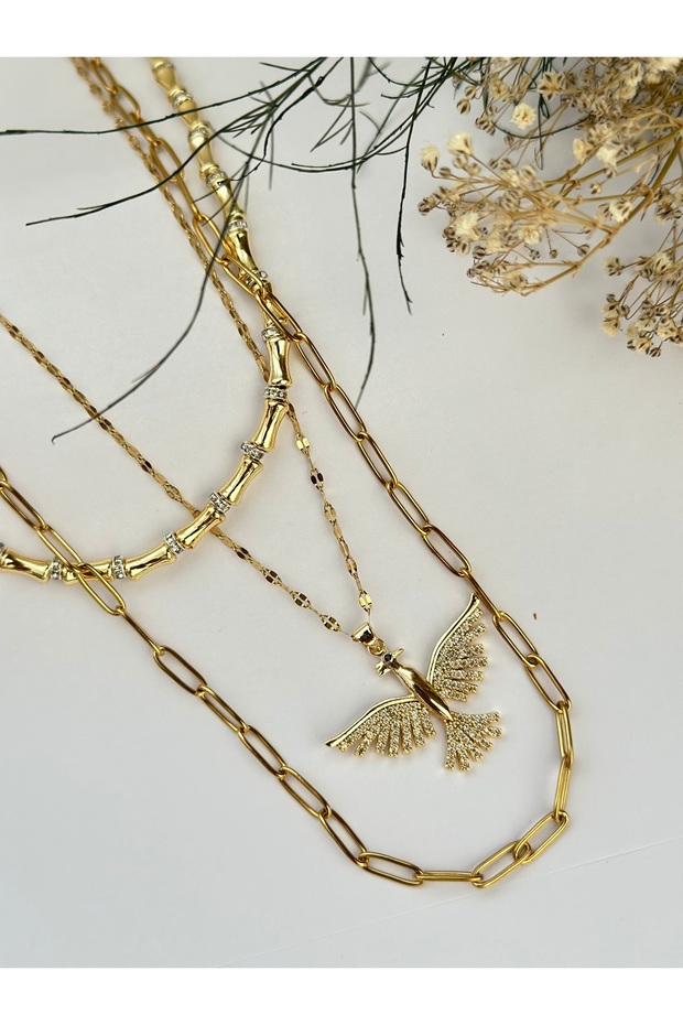 çelik üçlü kolye - 1