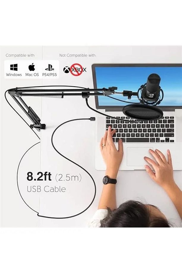 Akış Mikrofonu Pc Kollu, Usb Mikrofon Ps4 Ps5 Mac, Pop Filtre, Shock Mount, Oyun Podcast - 3