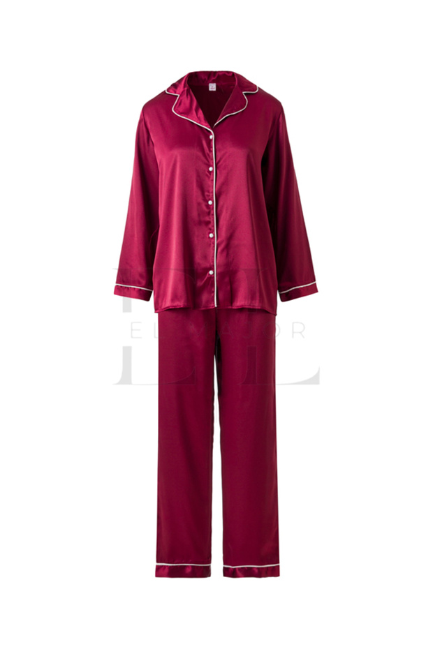 Long Pajama Set with Satin Stripe