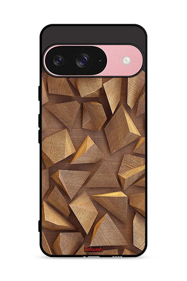 غطاء حماية لجهاز Google Pixel 9 بقطع خشبية فنية