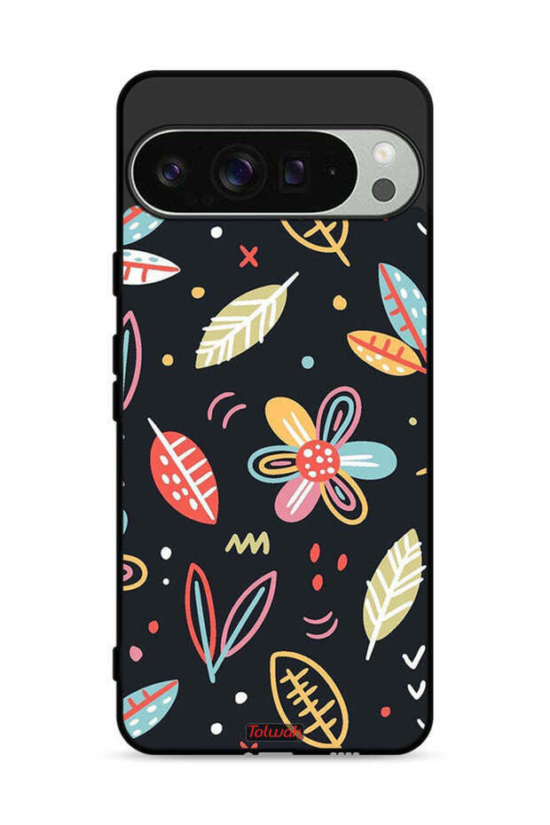 غطاء حماية لجهاز Google Pixel 9 Pro بتصميم زهور وأوراق فنية تجريدية