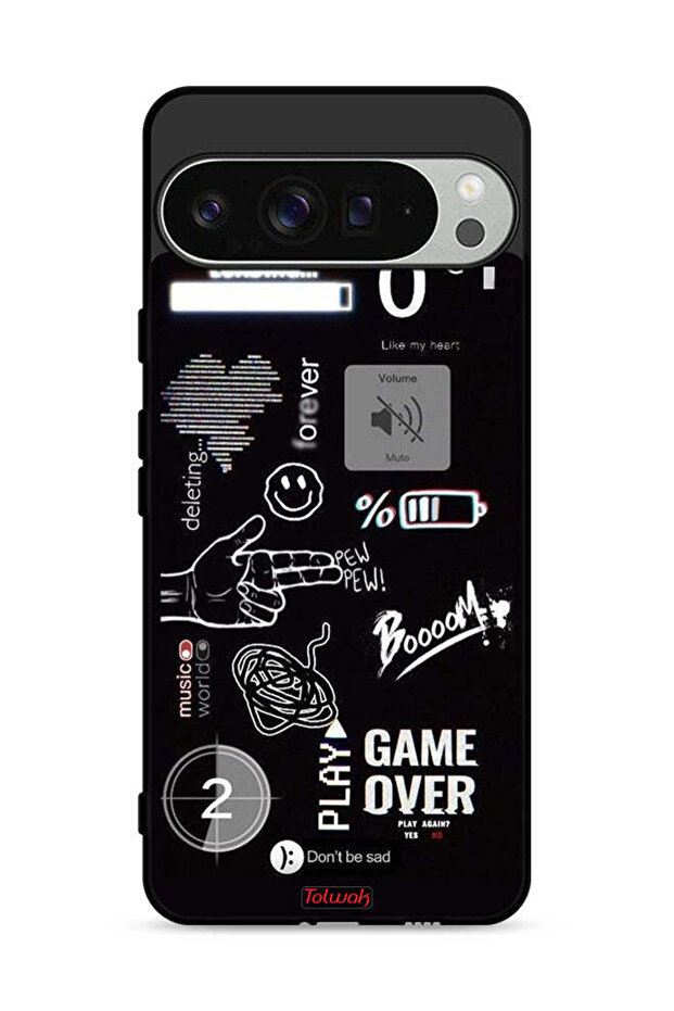 غطاء حماية لهاتف Google Pixel 9 Pro مطبوع عليه Game Over Pew Pew