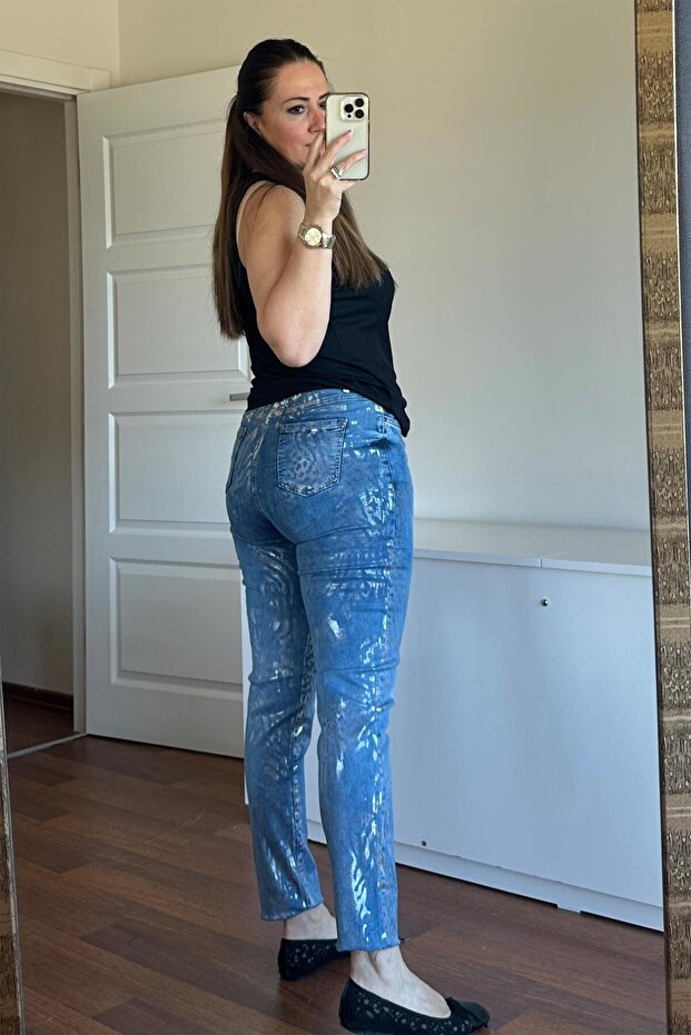 Varaklı Kot Pantolon Mavi - 3