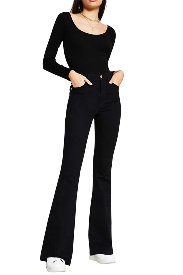 Berrin Women's Black High Waist Stretchy Denim Fabric Flare Jeans