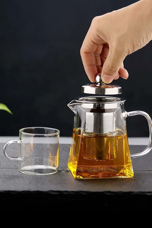 Borosilikat Cam Demlik 950 ML – Çelik Süzgeçli, Isıya Dayanıklı Bitki Çayı, Ocak Üstü Çaydanlık - 3