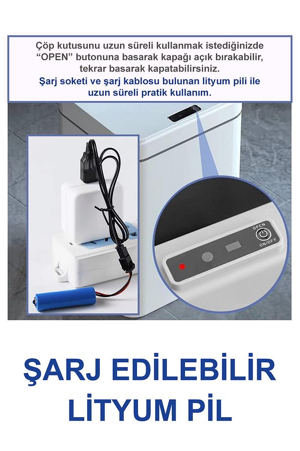 Sensörlü 16 Litre Çöp Kovası (Şarj Edilebilir Lityum Pilli) / GT-SC03N - 5
