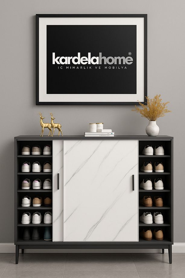 Kardela %100 MDF Ayakkabılık Çok Amaçlı Dolap Sürgülü Kapak Gövde Kapak High gloss Parlak Malzeme - 2