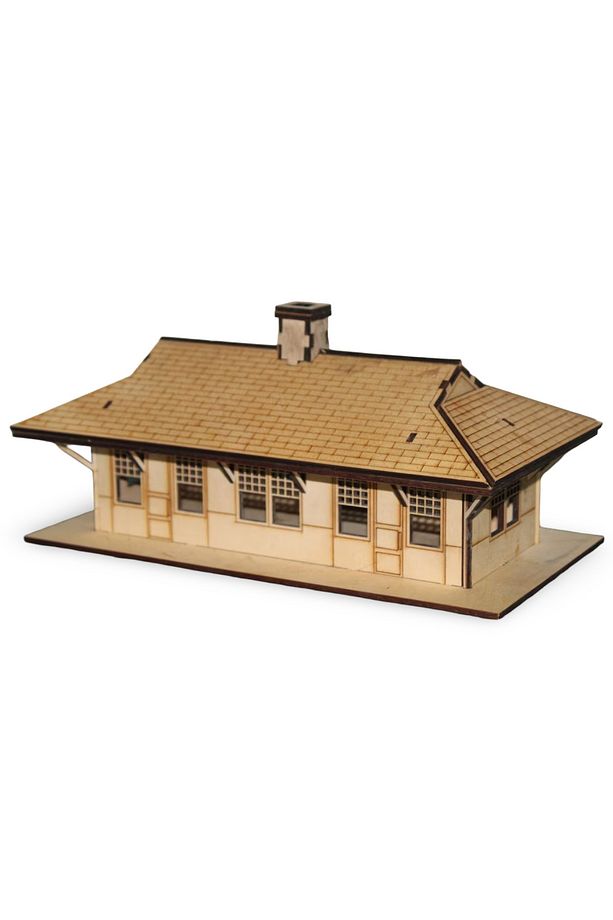 1/48 Ölçekli Ahşap Tren İstasyonu Maketi - 42 Parça 3D Ahşap Tren İstasyonu - 3