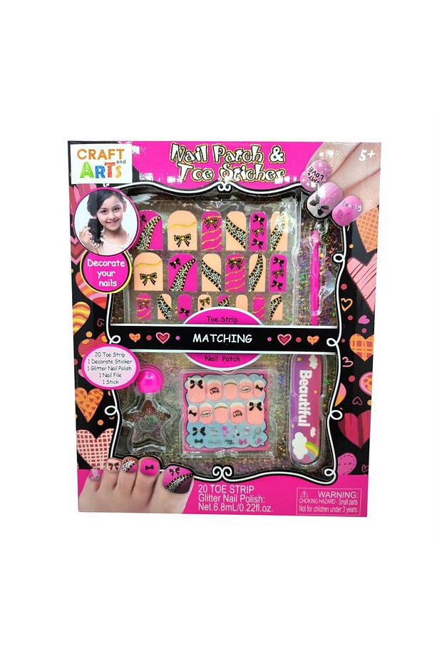 Tırnak Süsleme Seti – Nail Patch & Toe Sticker + Simli Oje (5+ Yaş) - 1