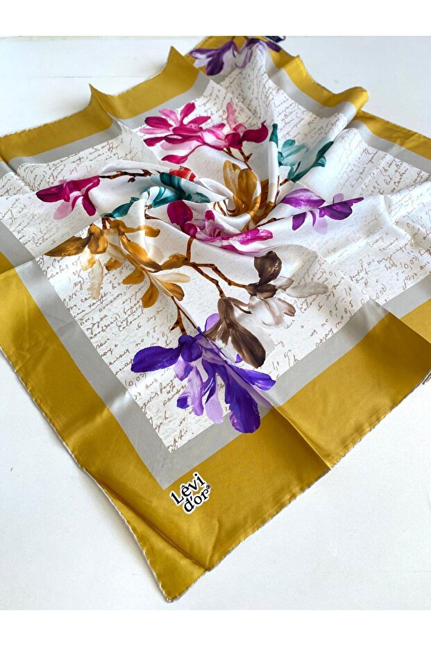 Tivil Pure Silk Scarf 48969 Mustard Mixed Pattern
