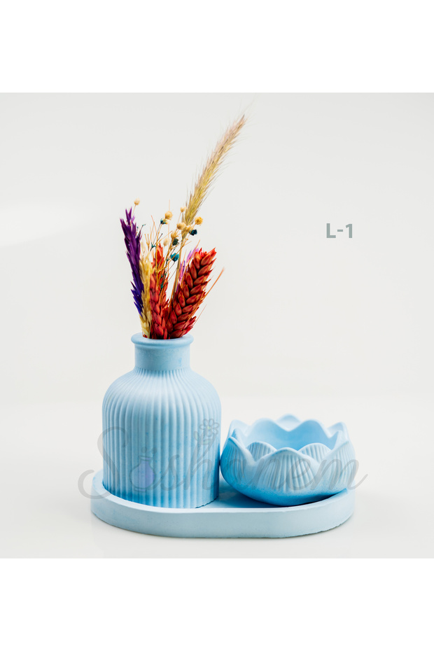 Lotus Figürlü Vazolu Mumluk