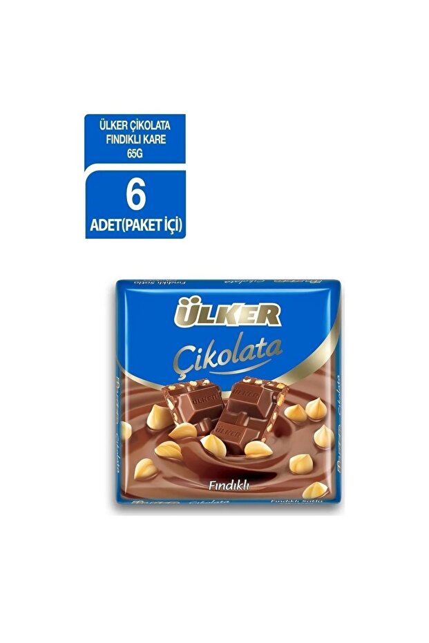 Kare Çikolata 60g x 6’lı – Bütün Fındıklı, Sütlü Çikolata Lezzetiyle Tatlı Keyfi - 1