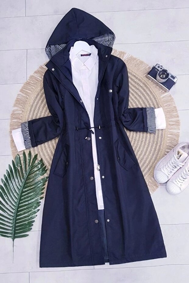 Lined Trench Coat - Navy - 5