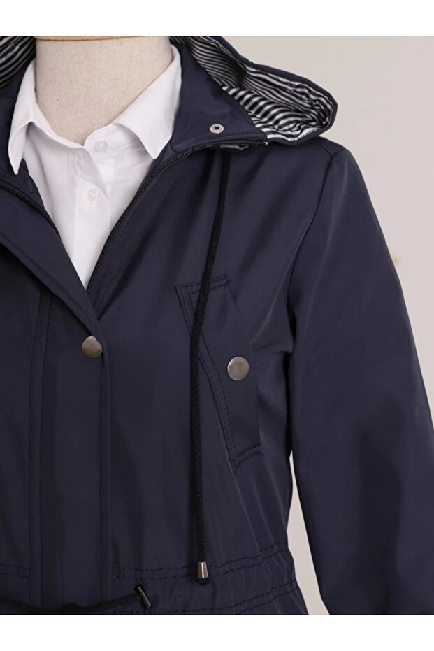 Lined Trench Coat - Navy - 4
