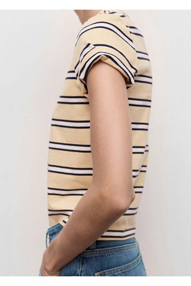 Pamuklu çizgili tişört - 7