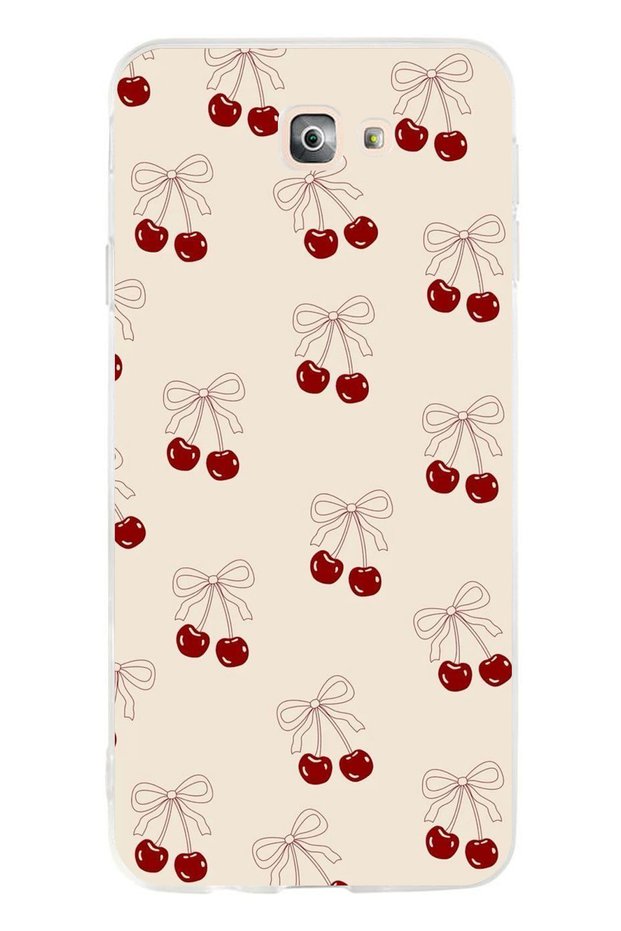 Samsung Galaxy J7 Prime Compatible Bow Cherries Transparent Silicone Case