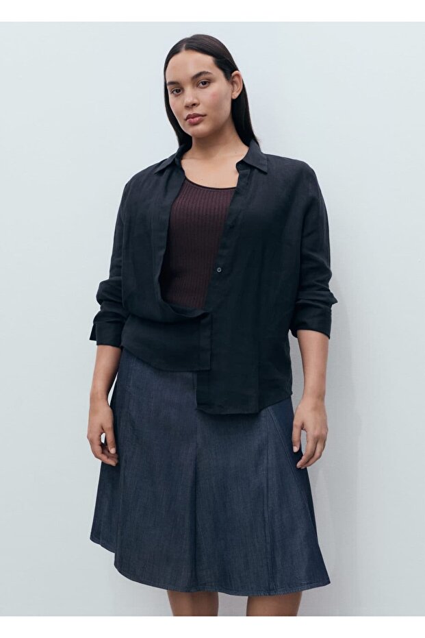 Pileli denim etek - 8