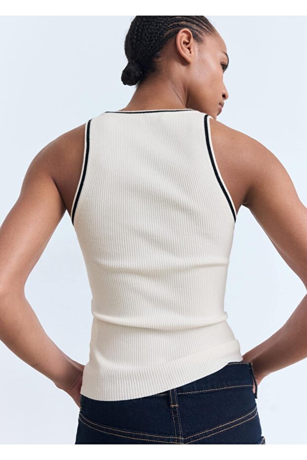 Kontrast detaylı triko bluz - 4