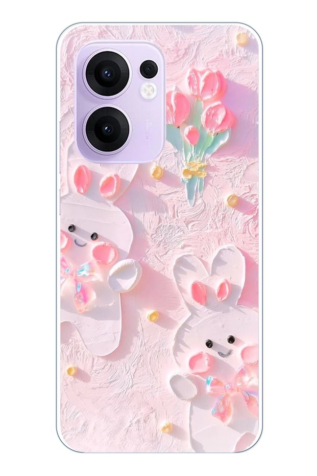Oppo Reno 13F Compatible Cute Rabbits Transparent Silicone Case