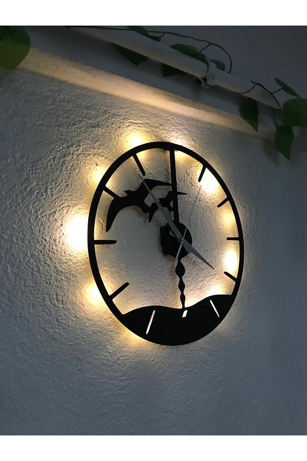 Martı Detaylı Ledli Sessiz Duvar Saati - 1