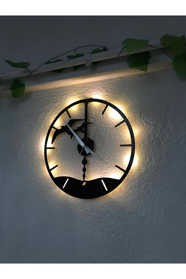 Martı Detaylı Ledli Sessiz Duvar Saati - 3