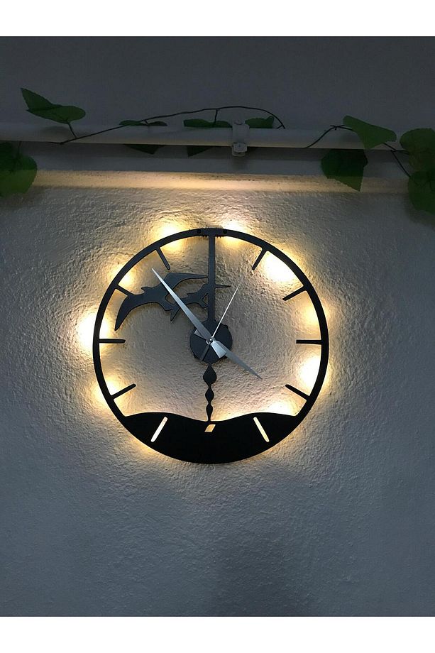 Martı Detaylı Ledli Sessiz Duvar Saati - 4