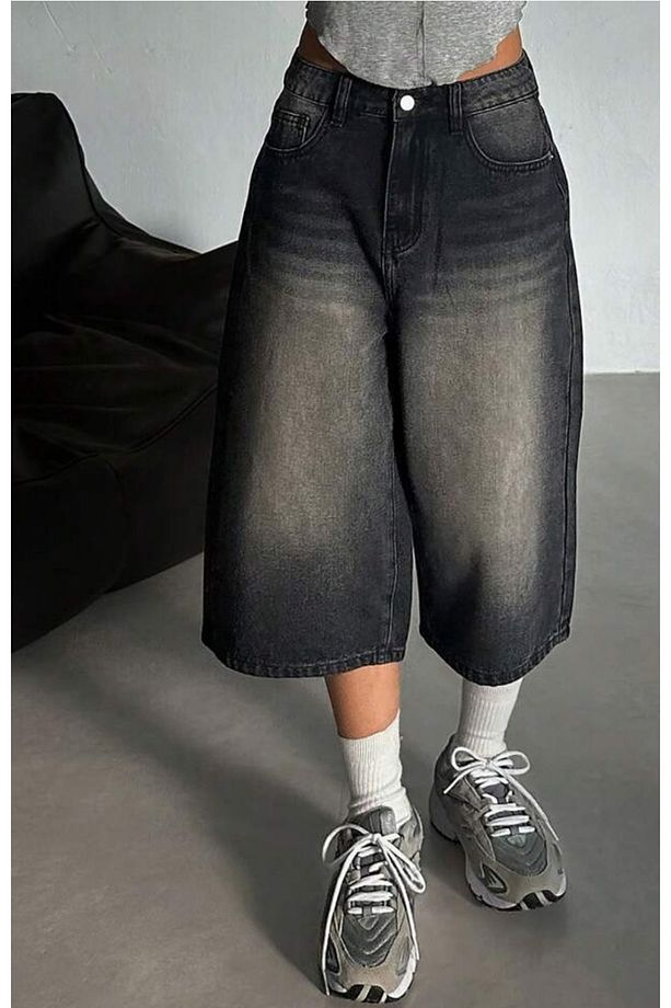 Y2K Yıkamalı BAGGY Unisex Denim Şort Bermuda - 1