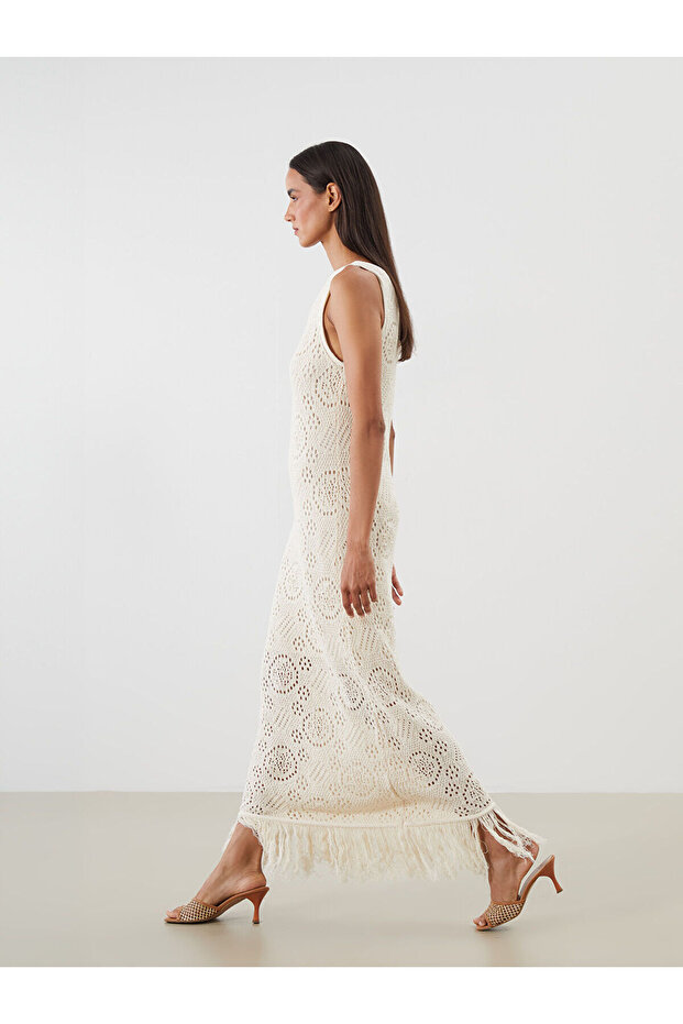 V-Neck Openwork Knitwear Dress