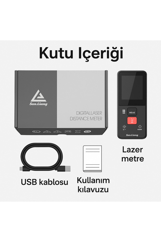 Şarjlı Lazer Mesafe Ölçer | 0.05–50m | Yüksek Hassasiyet | Dijital LCD Ekranlı - 2