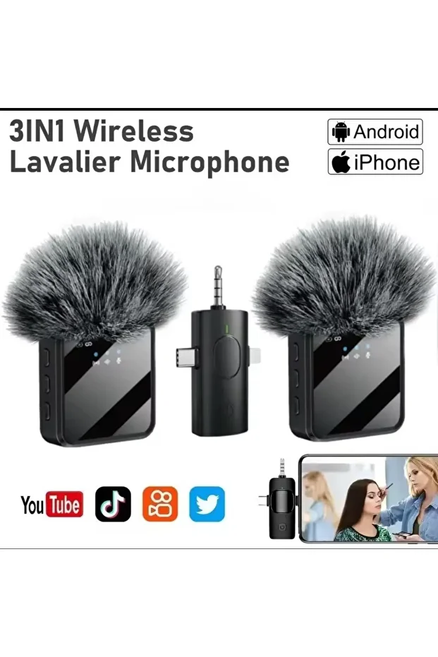 Kablosuz Yaka Mikrofonu, iPhone, Android, Mikrofon Yankı Ses Video Kayıt Podcast Gürültü önlem - 1