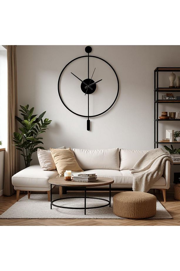 Minimalist Siyah Ahşap Duvar Saati – 49X38CM Sessiz Quartz Mekanizma - 2