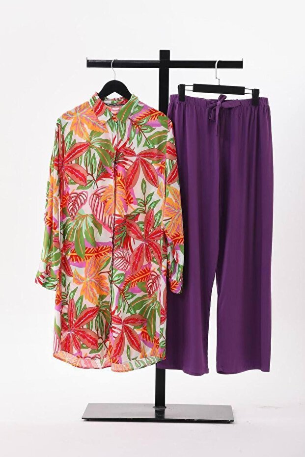 سترة فيسكوز منقوشة بأوراق الشجر - 1