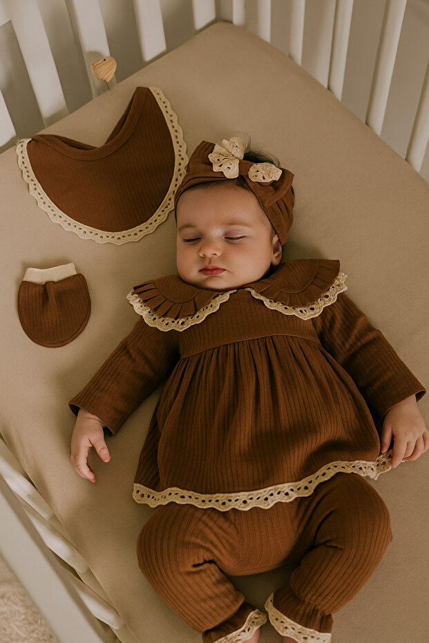 Cherub Baby Adel Lux %100 Pamuk Yenidoğan Kız Bebek 5 Parça Hastane Çıkışı Zıbın Seti