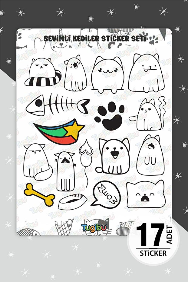 Cat Sticker Set, Cute Cats Sticker Set, 17 Pieces Cat Stickers
