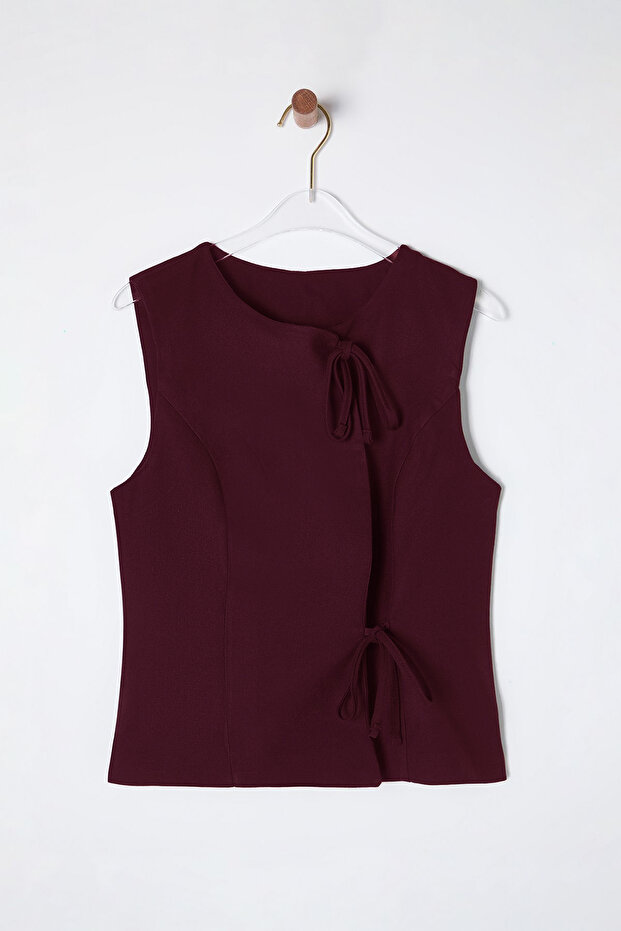 Bordo Regular Dar Kalıp Bağlama Detaylı Yelek TWOSS25YE00023 - 6