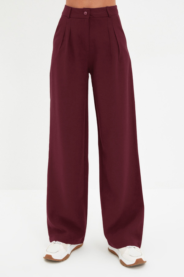 Bordo Wide Leg/Geniş Paça Pilili Pantolon TWOAW22PL0475 - 8