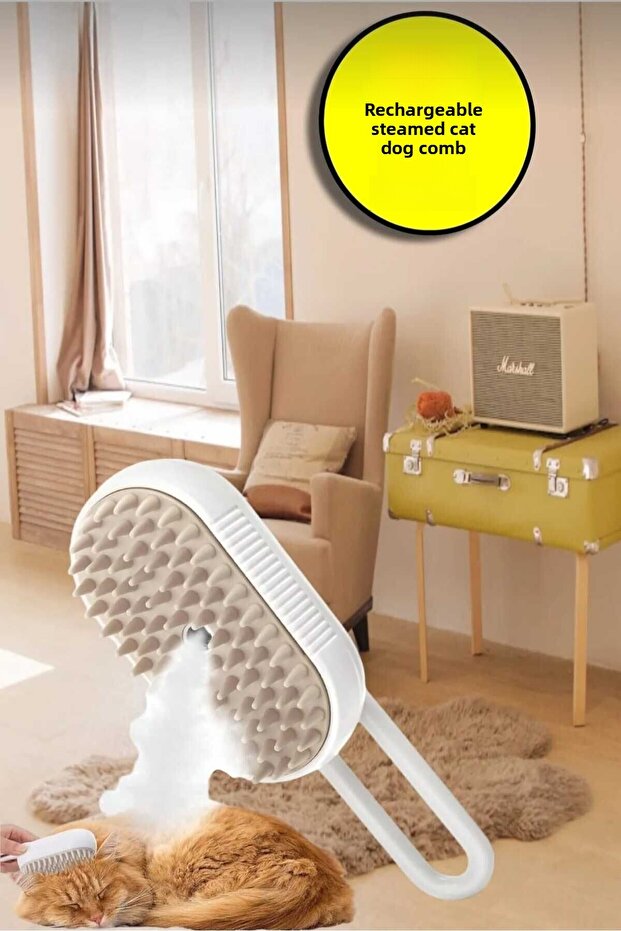 Soft Silicone Handle Steam Cat Comb, Steam Cat & Dog Washing Brush Comb