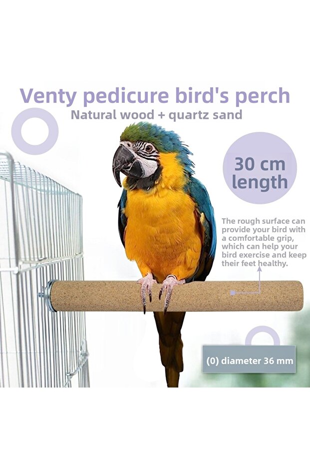Venty 30 cm 36 mm Pedicure Parrot Perch Macaw, Cockatoo, Jako, Amazon, Alexander, Kayak