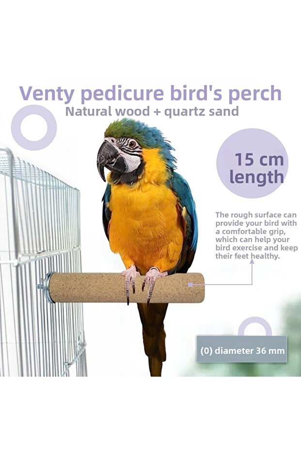 Venty 15 cm 36 mm Pedicure Sandpaper Parrot Perch for Macaw, Cockatoo, Jako, Amazon, Alexander, Kayak