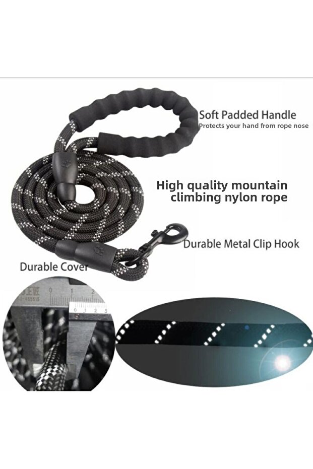 Black Dog Walking Leash - up to 40 Kg, 130cm Rope Walking Lanyard