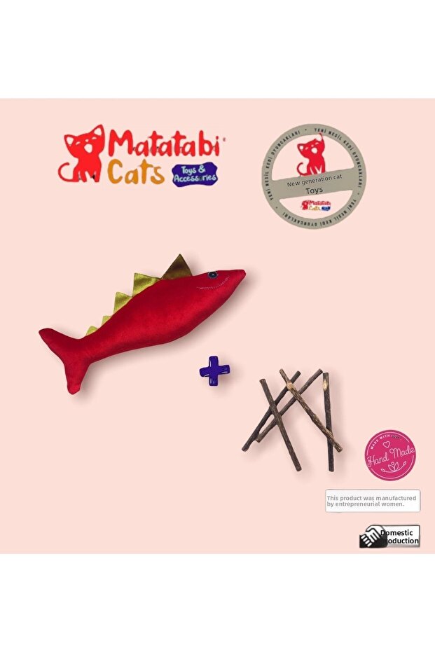 Spino Set Plush Fish Cat Toy + Natural Matatabi Small Stick 5-Piece