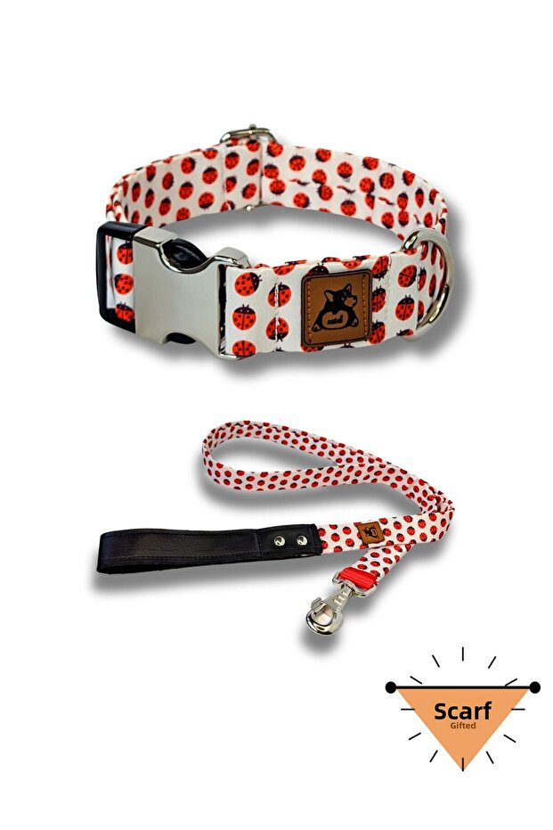 طقم طوق للكلاب من Ladybug وحزام شحن (مع وشاح هدية)