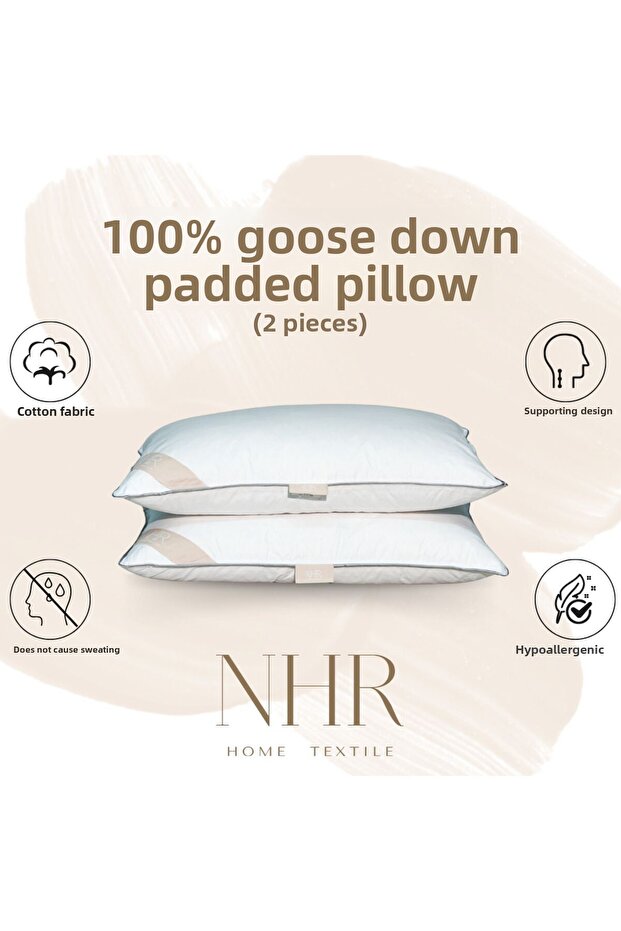 2 Pieces 100% Goose Feather Filled, 30 Pieces Antibacterial Sleeping Pillow - 50X70 1000Gr
