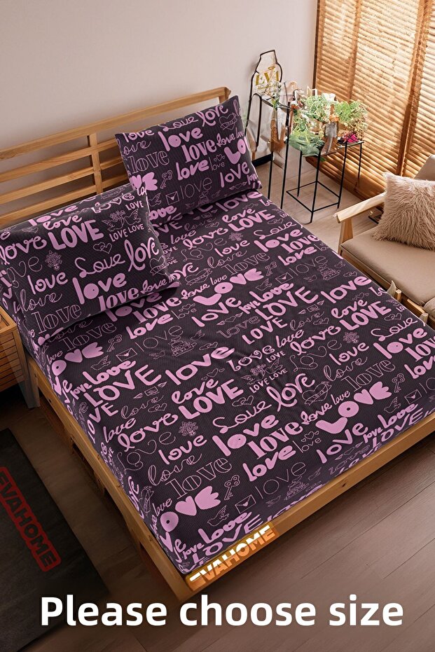Patterned Love Fitted Sheet Set - Single/Double/King Size - 1