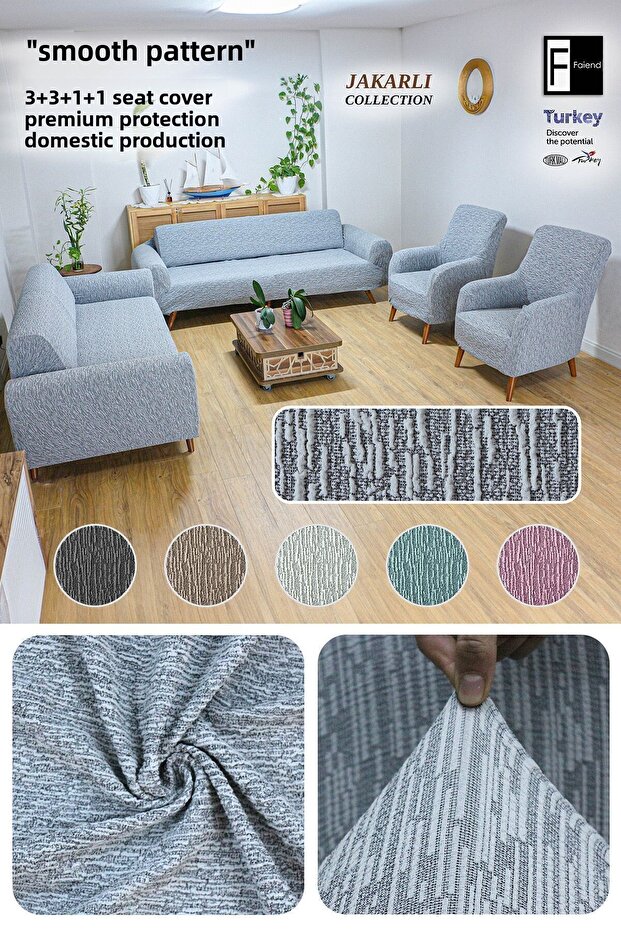 Jacquard Plain Pattern 3 3 1 1 Gray Elastic Sofa Cover| Elastic Sofa Cover| seat cover Set - 1