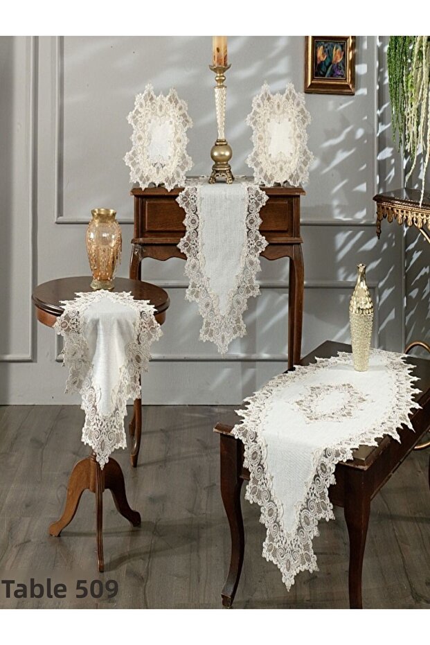Velvet Living Room Set 5 Piece Table Cloth Runner