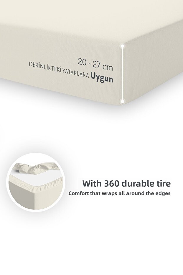 100% Cotton Combed - Elastic Sheet |   Single |   Intermediate Size |   Plus Size - Fitted - Ecru - 4