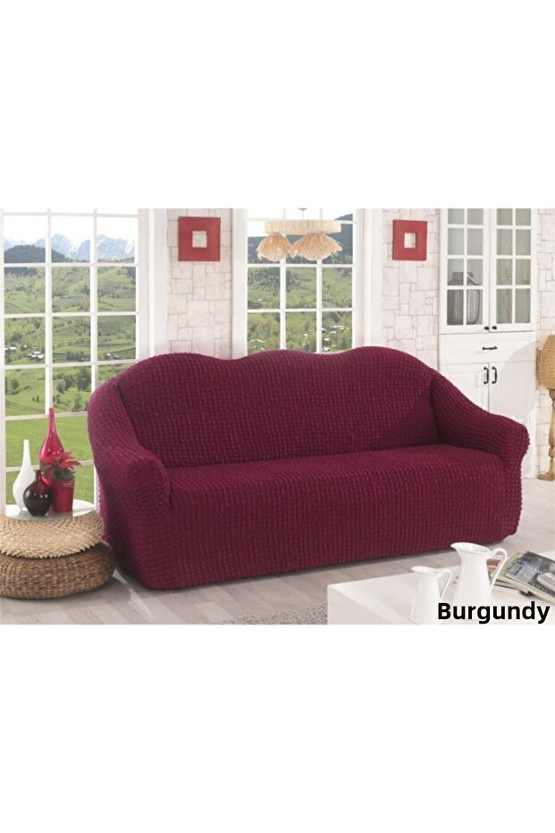 3 Seater Cotton Sofa Cover Strech Burgundy - 210 X 240