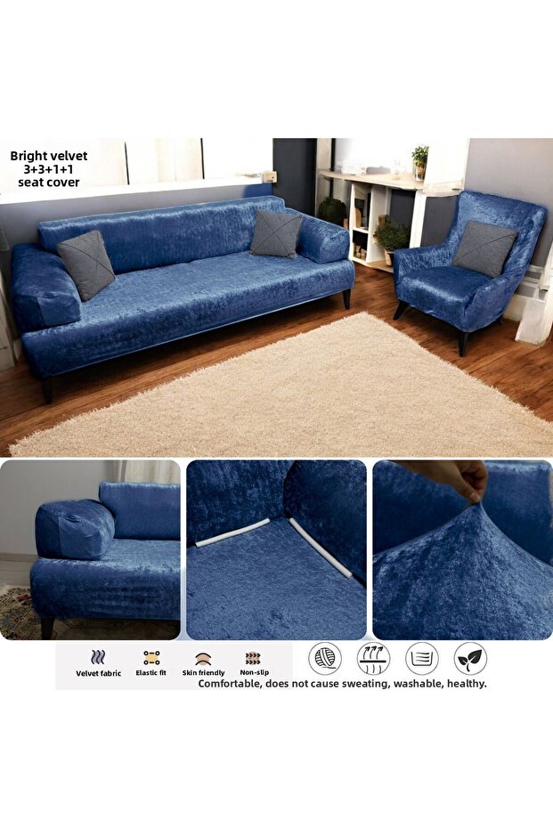 Glossy Velvet Stretch Elastic 3 3 1 1 Seat Cover Set Couch Sofa Bed Cover Seat Cover